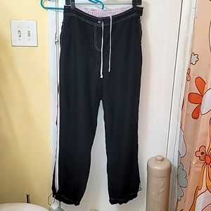 Green tea joggers Women's xl vtg lightweight pockets side stripes drawstring